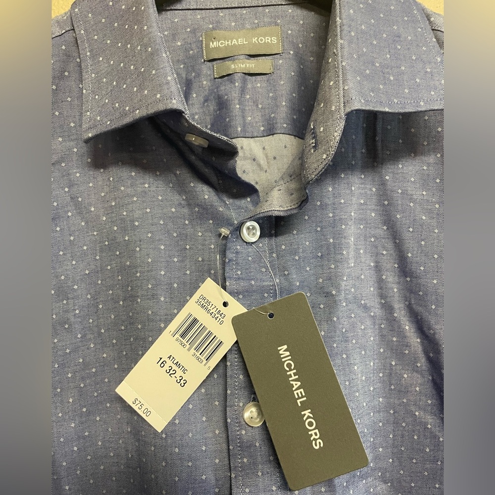 Michael Kors Blue Polka Dot Button Down Shirt